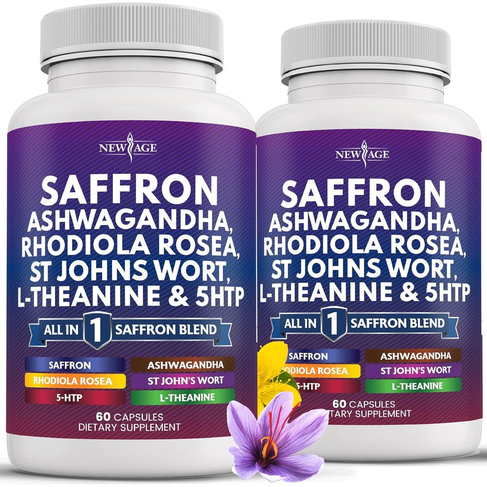 NEW AGE Saffron Supplements bottle front view for premium mood support