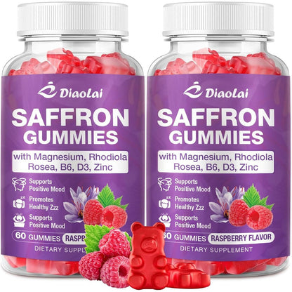 Youlikee Diaolai Max Strength Saffron Gummies 2 pack front view showing premium dietary supplement bottles.