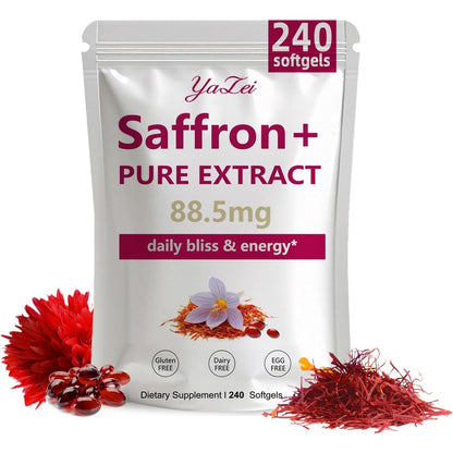 Yalei Saffron Extract 88.5mg dietary supplement bottle front view.