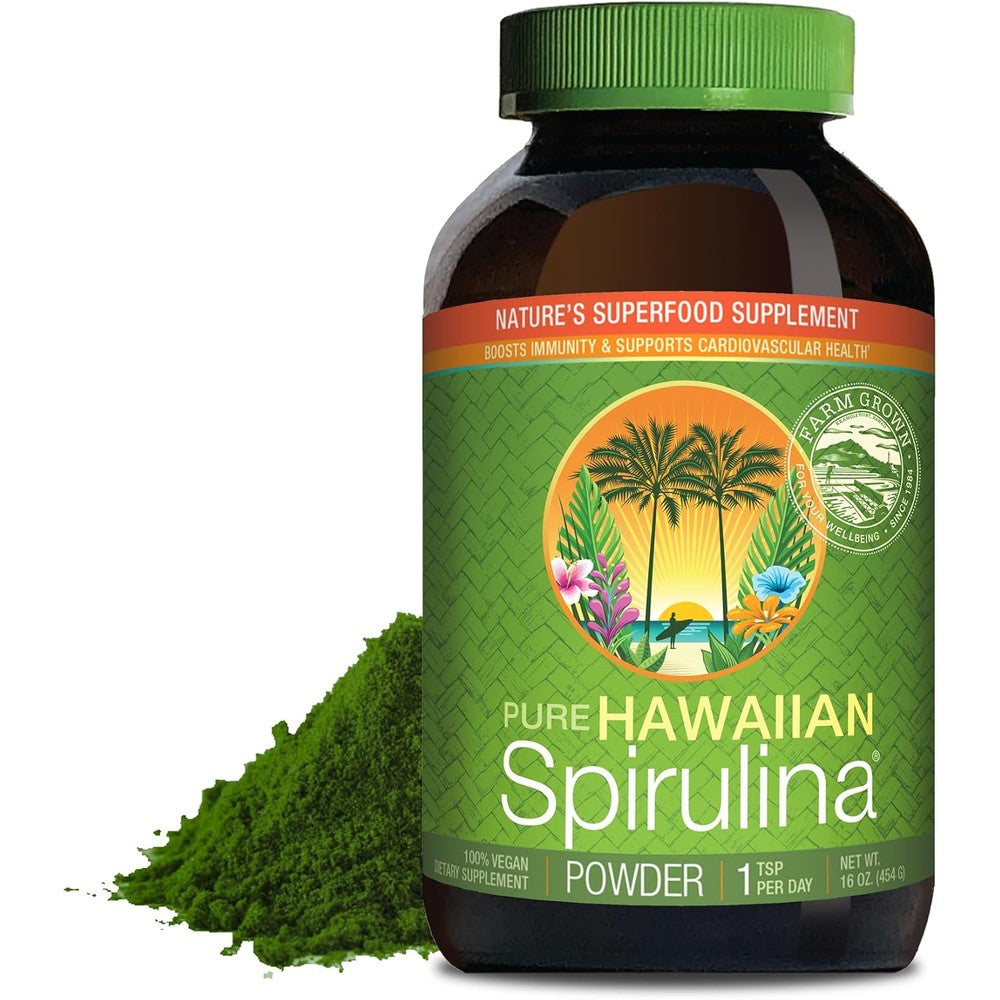 Nutrex Hawaii Pure Hawaiian Spirulina Powder front view of 16 Ounce container.