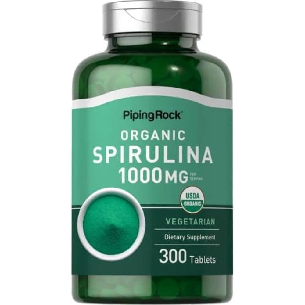 Piping Rock Organic Spirulina 1000mg 300 Tablets front bottle view
