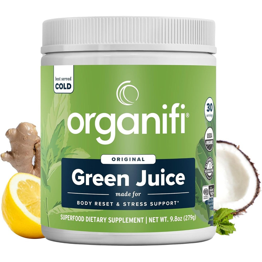 Organifi Green Juice Organic Superfood Powder 340g front view for premium daily nutrition.