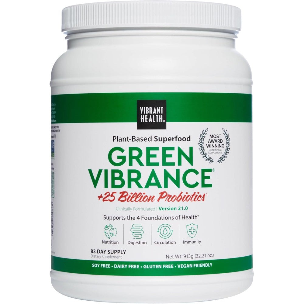 Vibrant Health Green Vibrance superfood powder front view container on white background