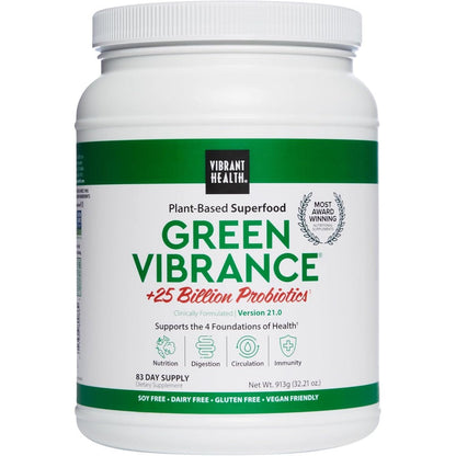 Vibrant Health Green Vibrance superfood powder front view container on white background