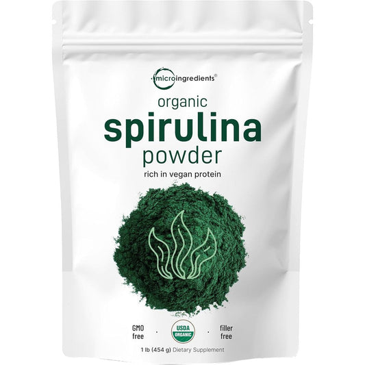 Micro Ingredients Organic Spirulina Powder 1lb front view pouch packaging