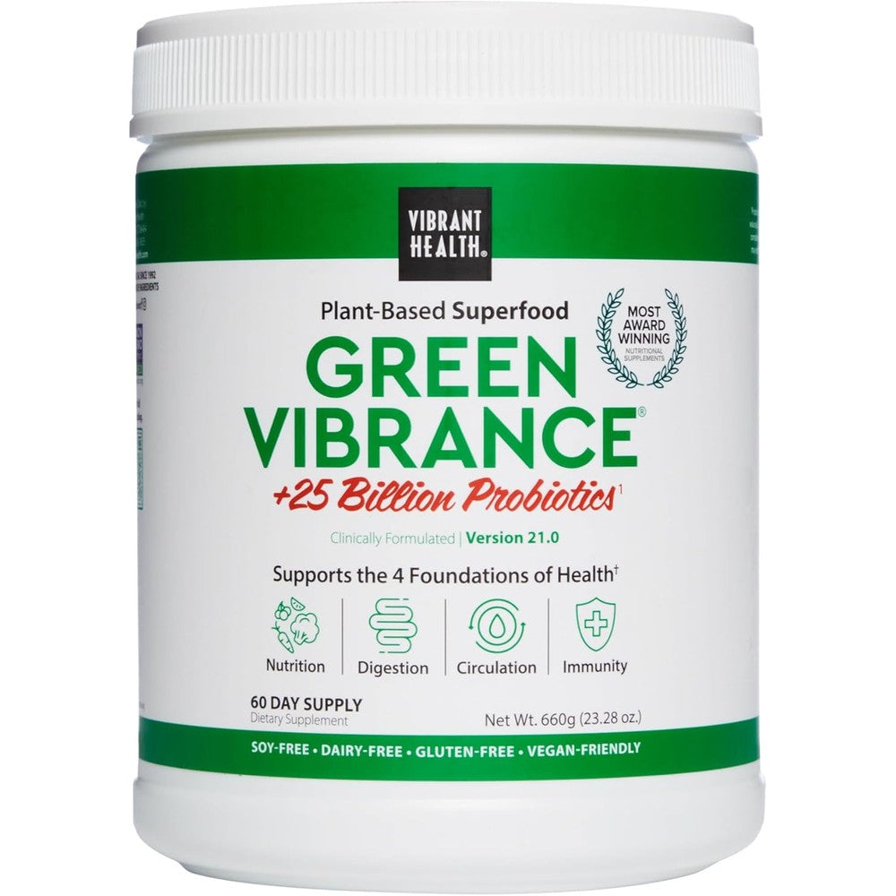 Vibrant Health Green Vibrance Vegan Superfood Powder front view premium green juice supplement