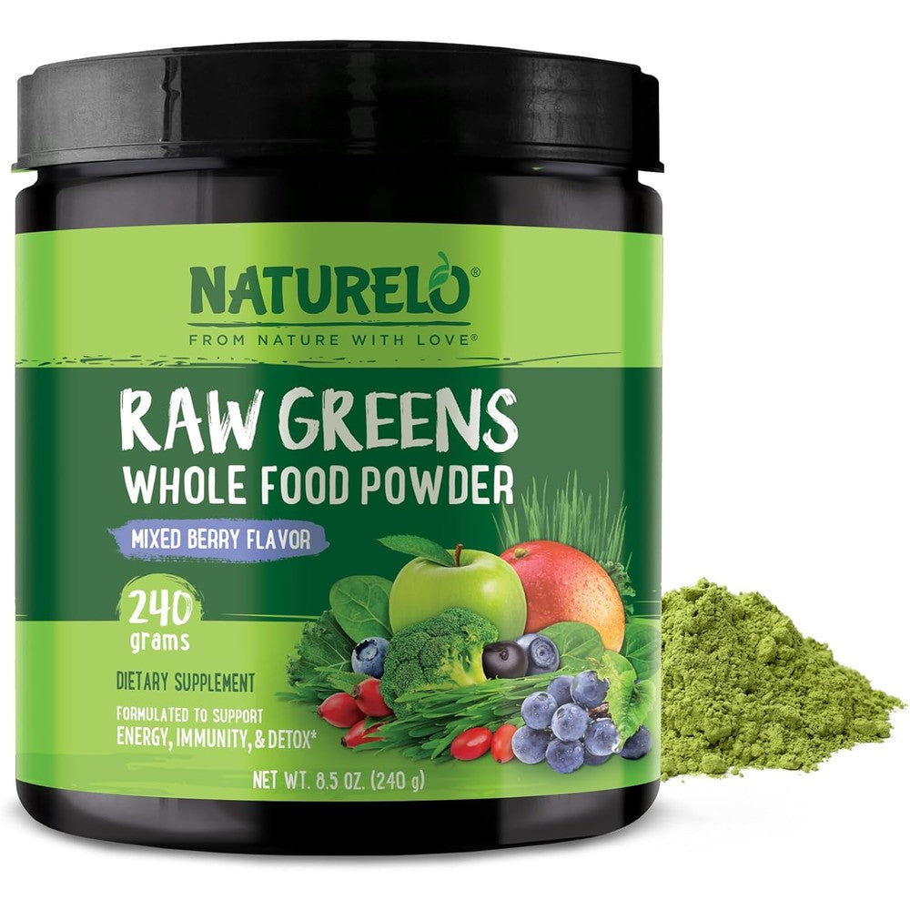 Naturelo Raw Greens Superfood Powder Mixed Berry 240g front view packaging
