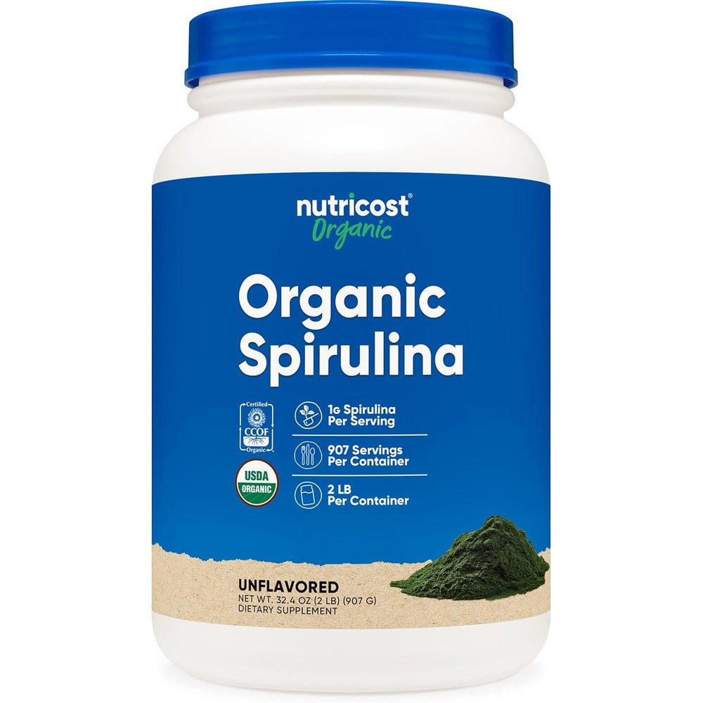 Nutricost Organic Spirulina Powder 2 Pounds front view authentic superfood supplement