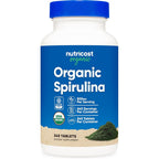 Nutricost Organic Spirulina 500mg 240 Tablets front view bottle for antioxidant support