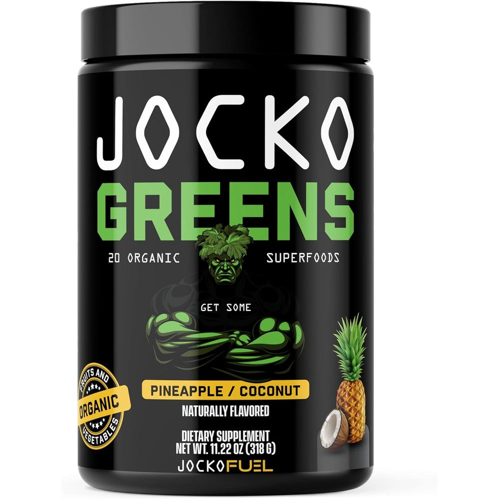 Jocko Fuel Daily Greens Powder front view of black container for premium organic superfood nutrition.