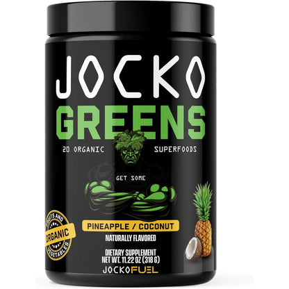 Jocko Fuel Daily Greens Powder front view of black container for premium organic superfood nutrition.
