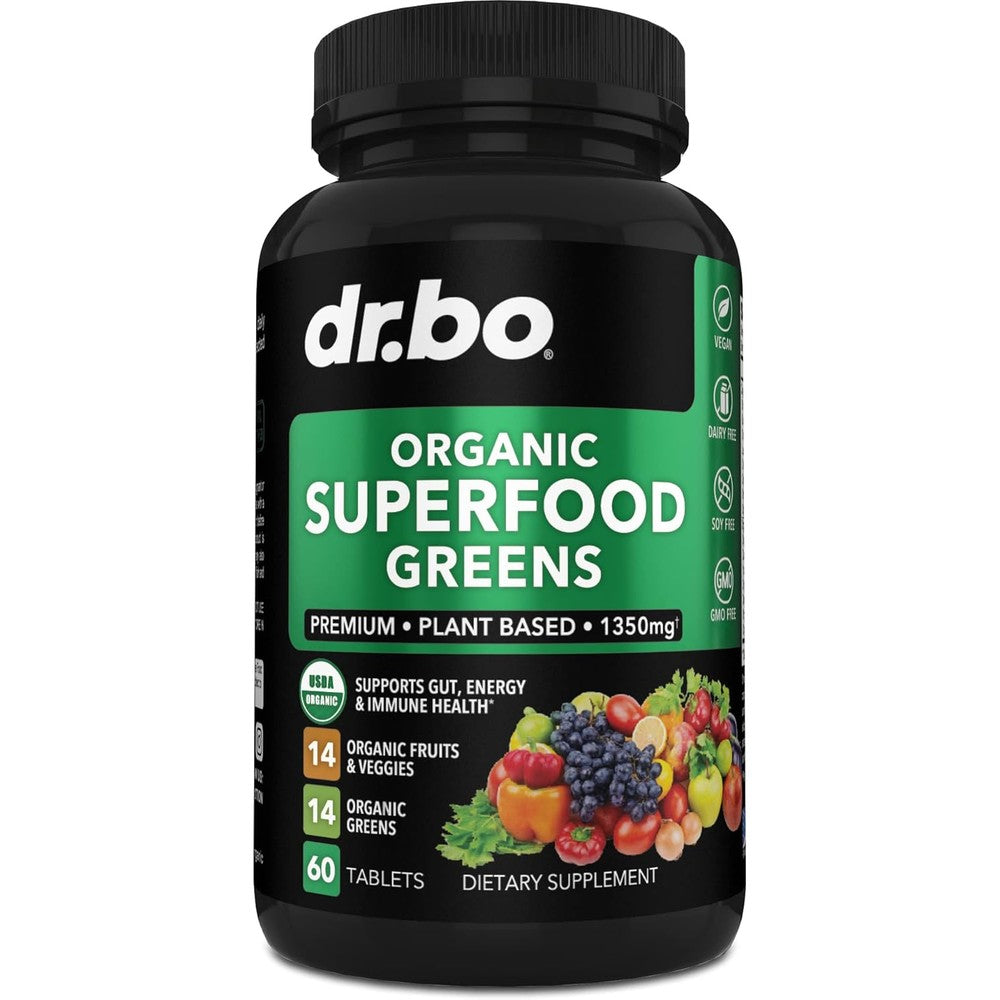 Dr. Bo Organic Superfood Greens front bottle view daily green veggie supplement