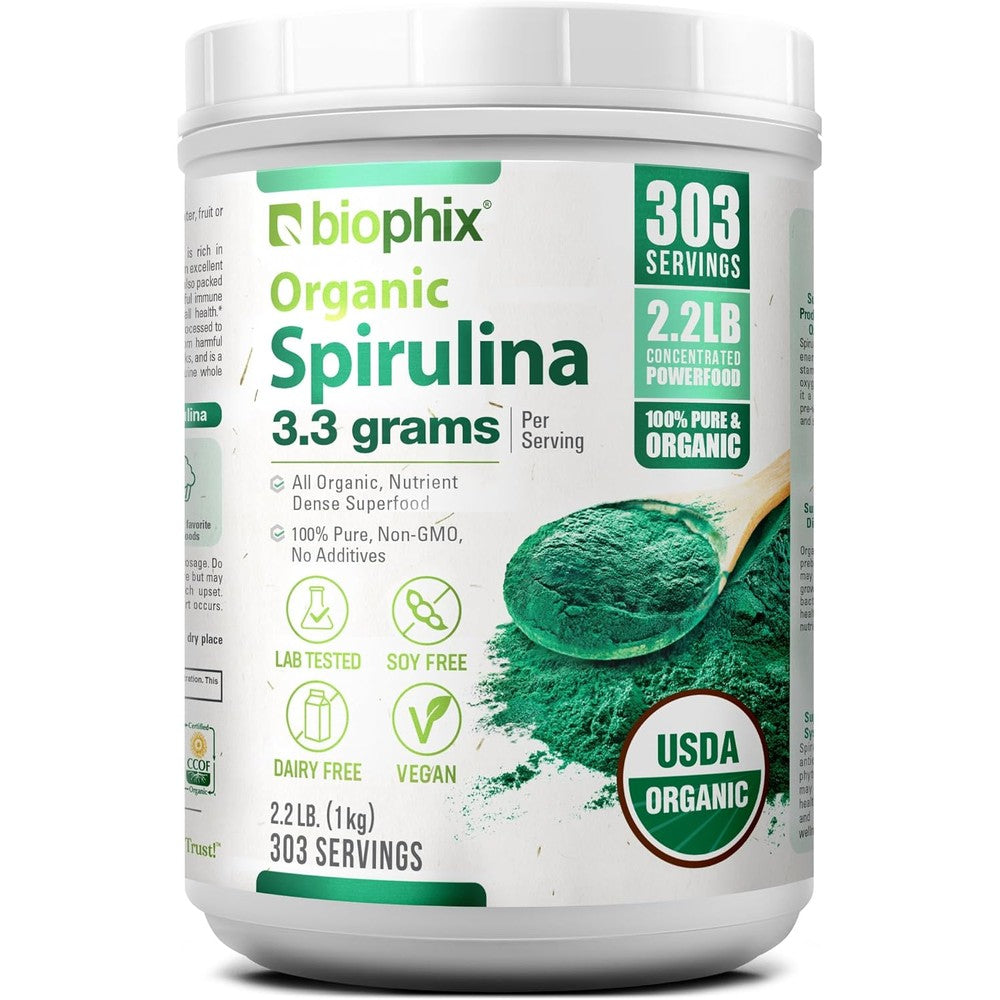 Biophix Organic Spirulina Powder jar front view authentic imported superfood supplement
