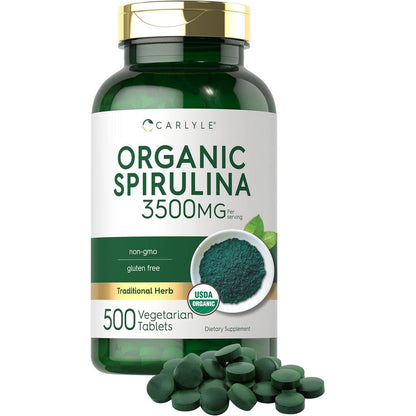 Carlyle Organic Spirulina 500 tablets front view immune support supplement
