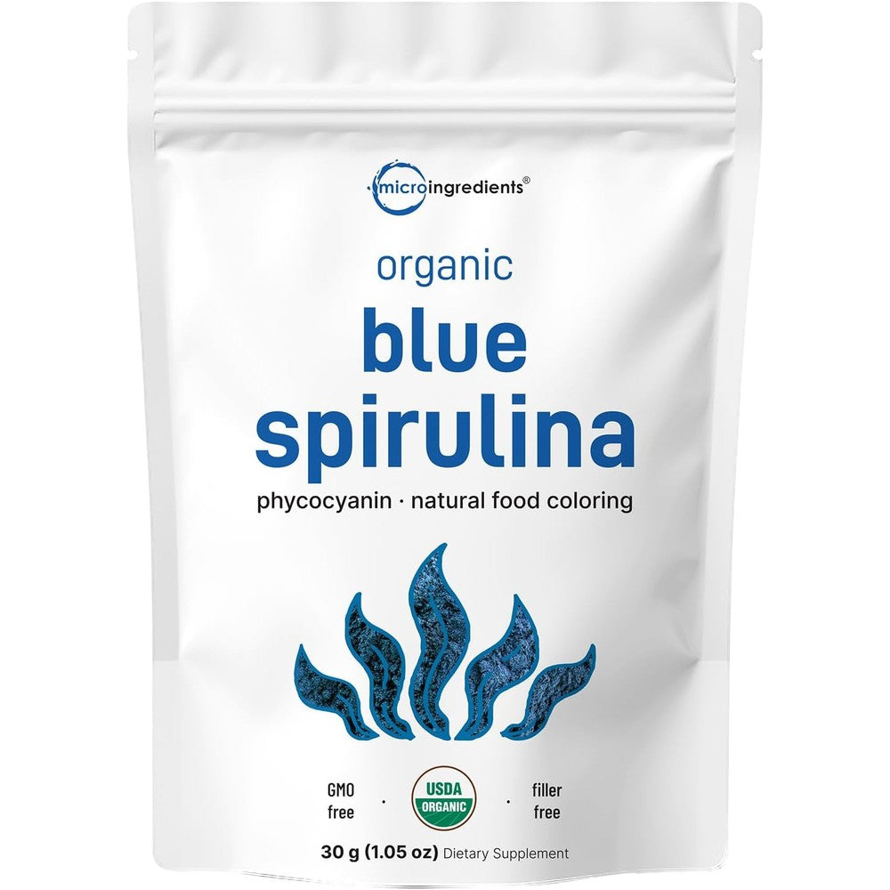 Micro Ingredients Organic Blue Spirulina Powder front view pouch showing USDA organic logo for superfood smoothies