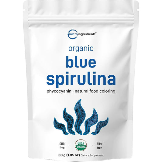 Micro Ingredients Organic Blue Spirulina Powder front view pouch showing USDA organic logo for superfood smoothies