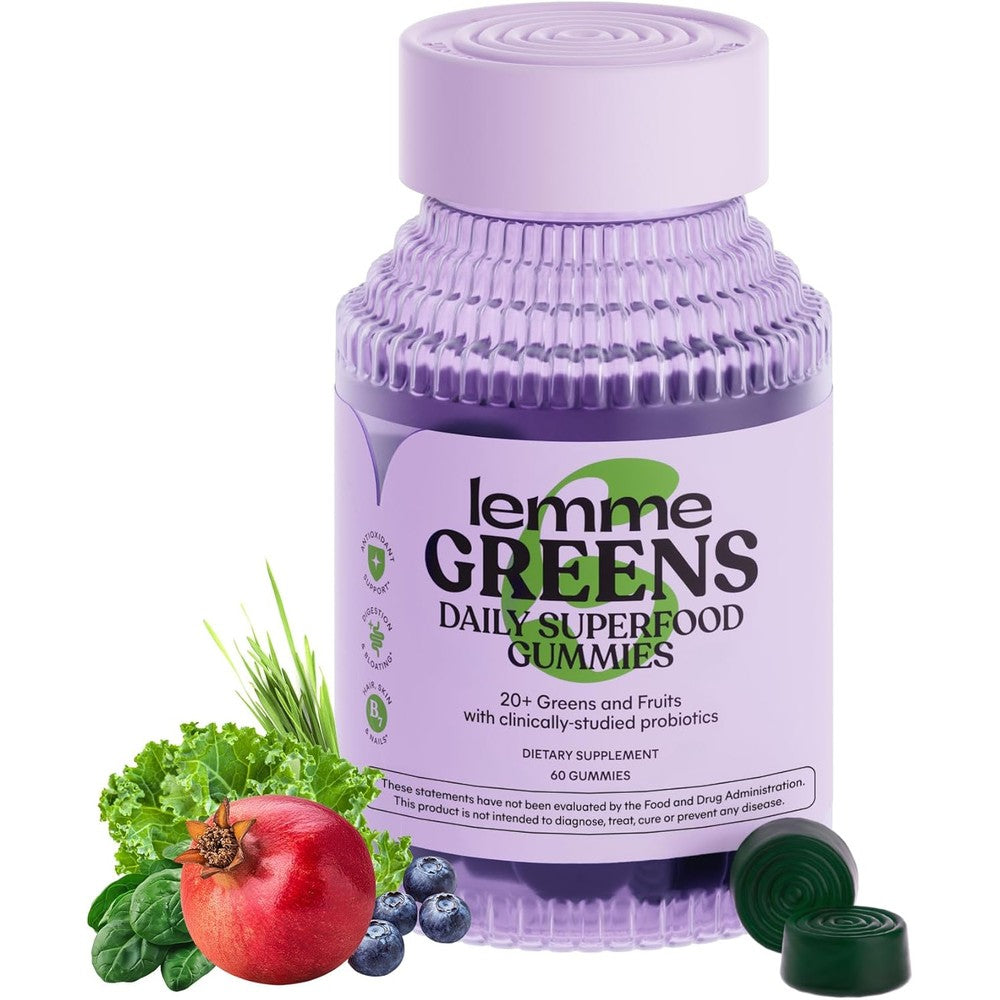 Lemme Greens Superfood Gummies front view bottle for daily gut health support