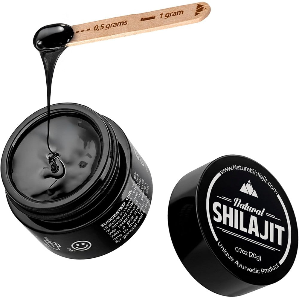 Natural Shilajit Genuine Altai Resin 20 Grams jar front view showing premium packaging for natural energy support