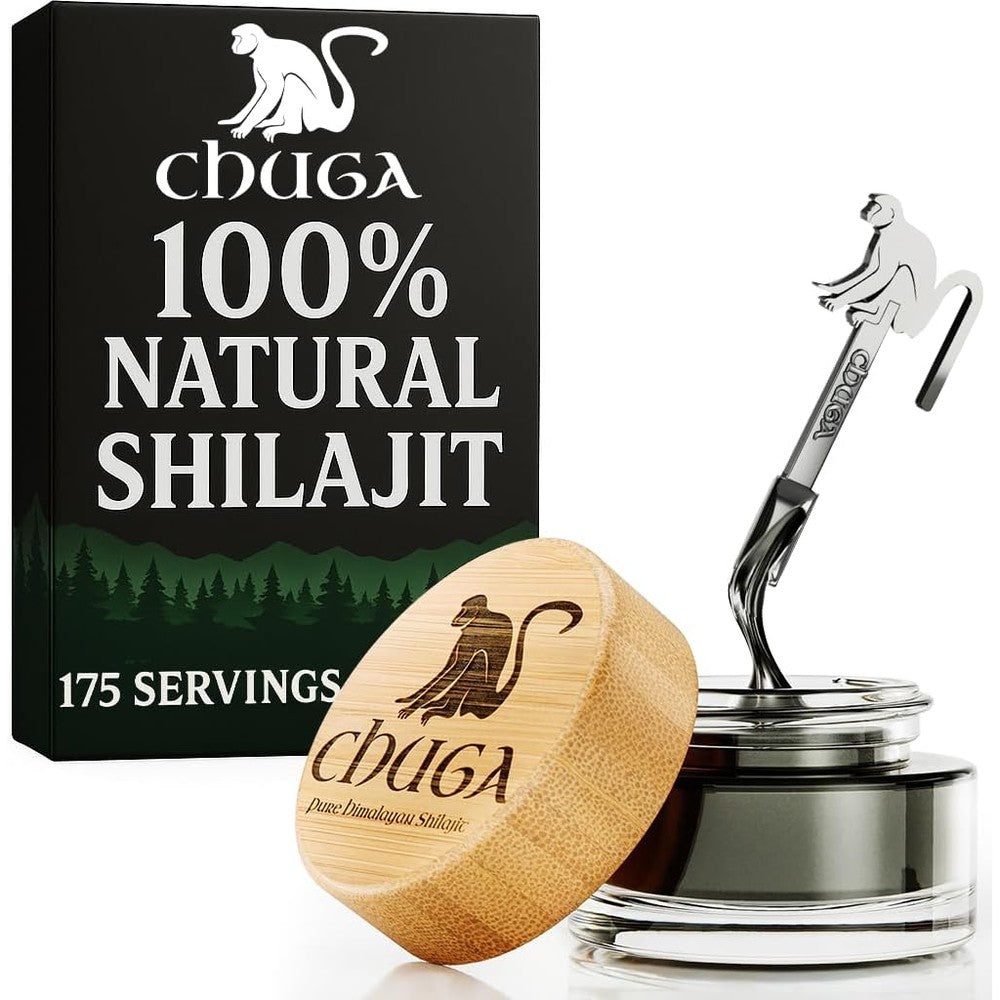 Chuga Pure Himalayan Shilajit Resin front view packaging jar