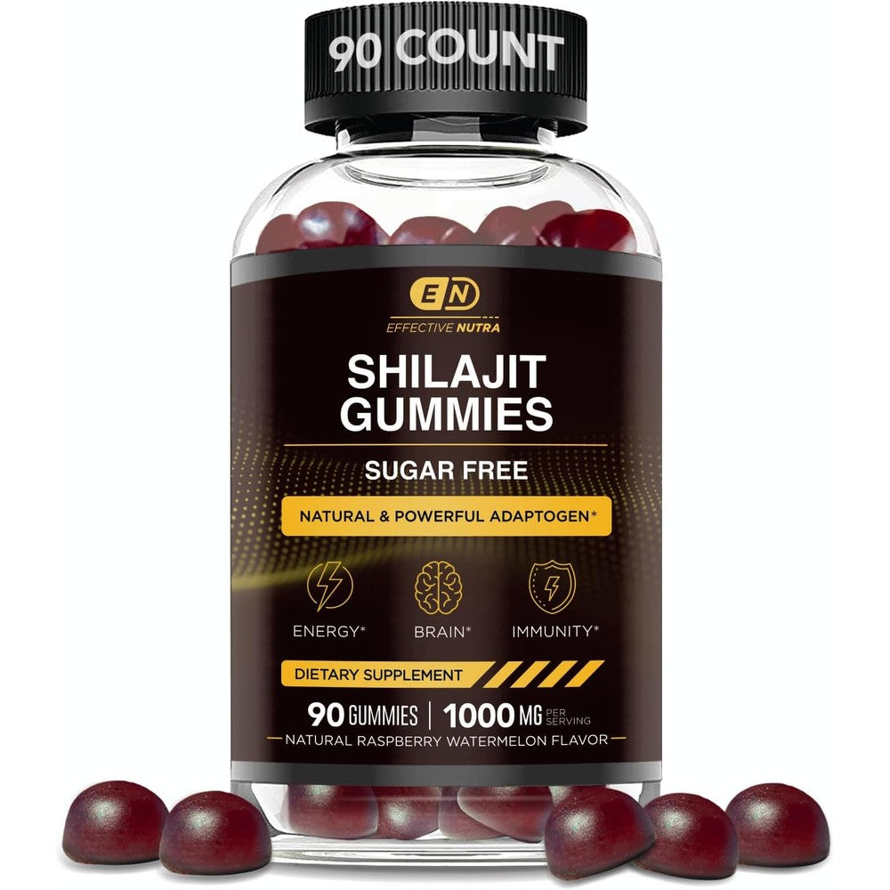 Effective Nutra Shilajit Gummies 1000mg front view bottle for daily energy boost.