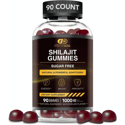 Effective Nutra Shilajit Gummies 1000mg front view bottle for daily energy boost.