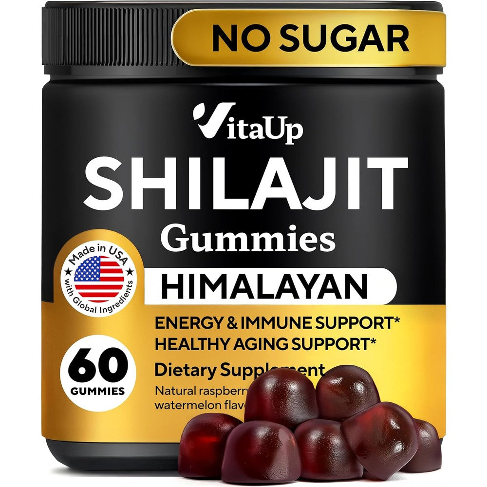 VitaUp Himalayan Shilajit Gummies front view bottle packaging for premium wellness support