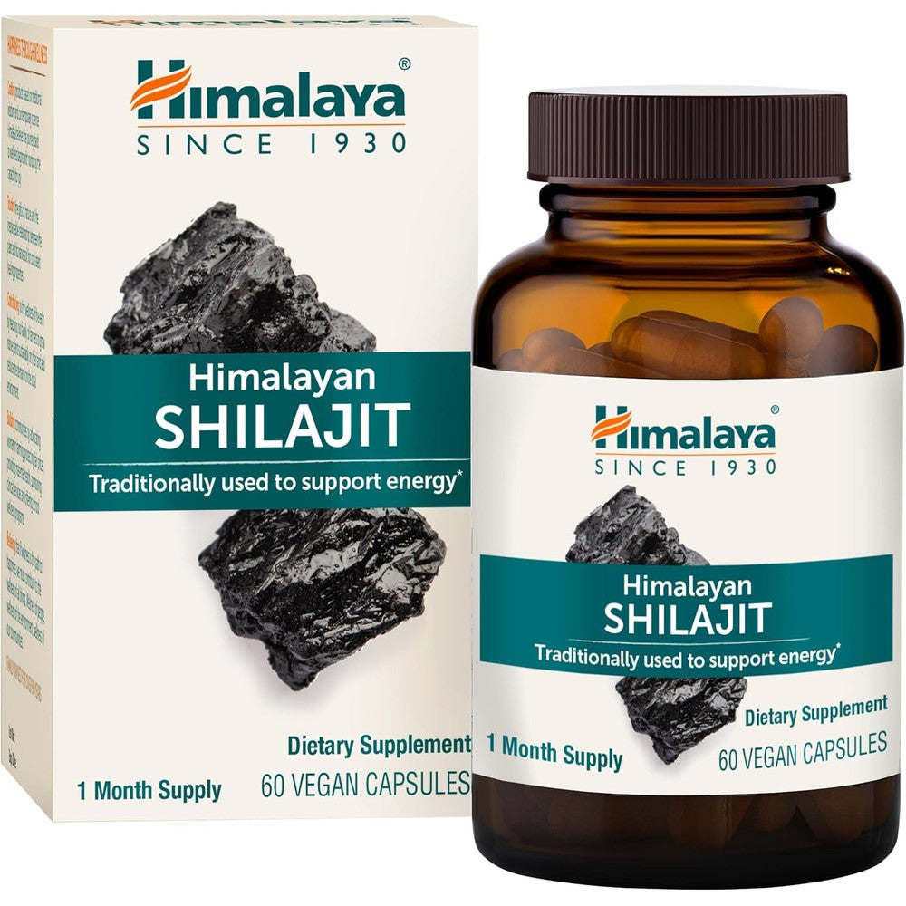 Himalaya Shilajit Energy 60 Vegan Capsules front view bottle for natural stamina