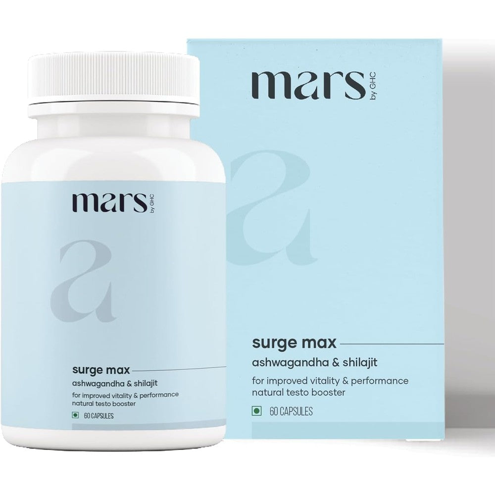Mars By GHC Surgemax Natural Shilajit and Safed Musli 60 capsules front view for natural testosterone support