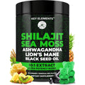 Key Elements Organic Shilajit and Sea Moss Gummies front view bottle showing sixty pieces for immune support.