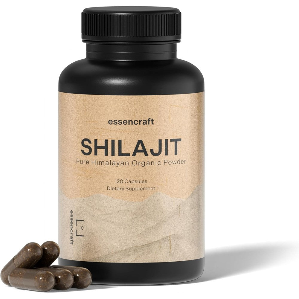 Essencraft Organic Himalayan Shilajit 1000 Milligrams front view bottle for natural energy boost