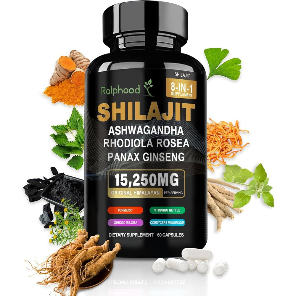 Rolphood Pure Himalayan Shilajit Capsules front view premium dietary supplement bottle