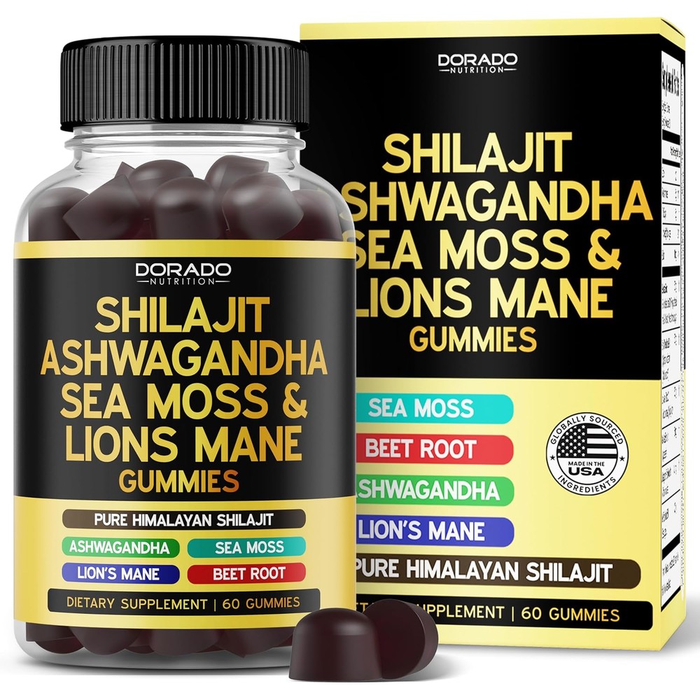Dorado Nutrition Shilajit Gummies front view bottle showing 60 vegan gummies.