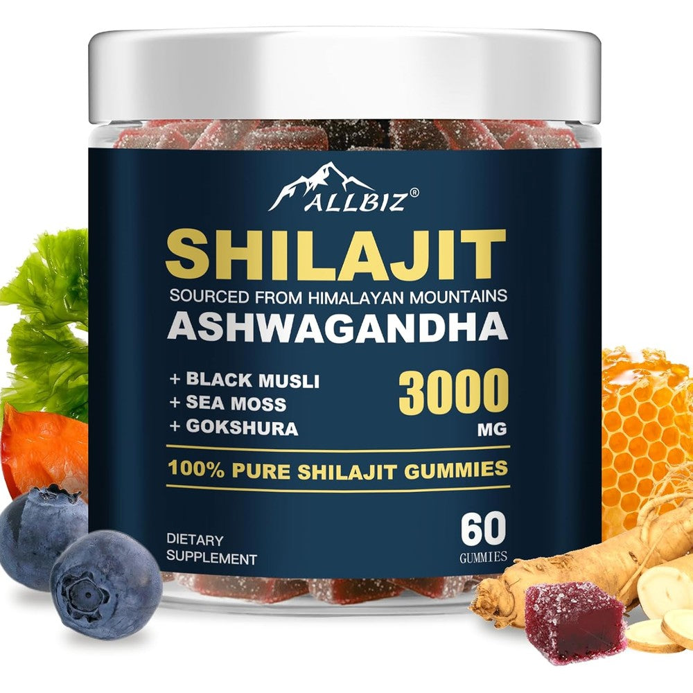 ALLBIZ Shilajit Honey Sticks for Women front view showcasing the packaging and strawberry flavor graphics.