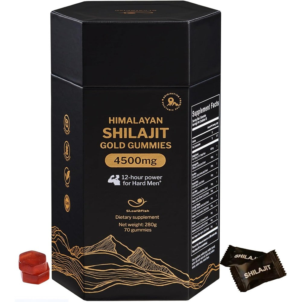 5Loaf2Fish Himalayan Gold Shilajit Gummies front view bottle for natural vitality