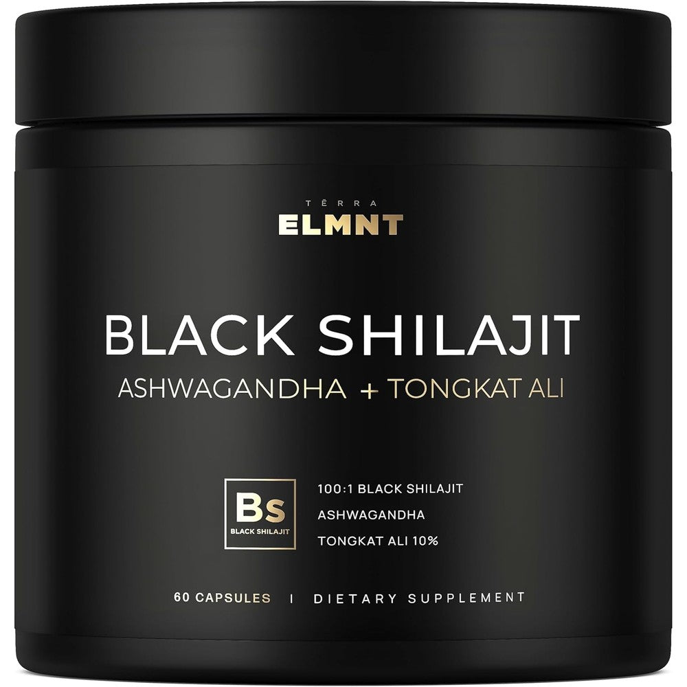 TERRA ELMNT Black Shilajit Ashwagandha and Tongkat Ali supplement bottle front view