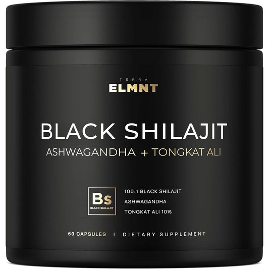 TERRA ELMNT Black Shilajit Ashwagandha and Tongkat Ali supplement bottle front view