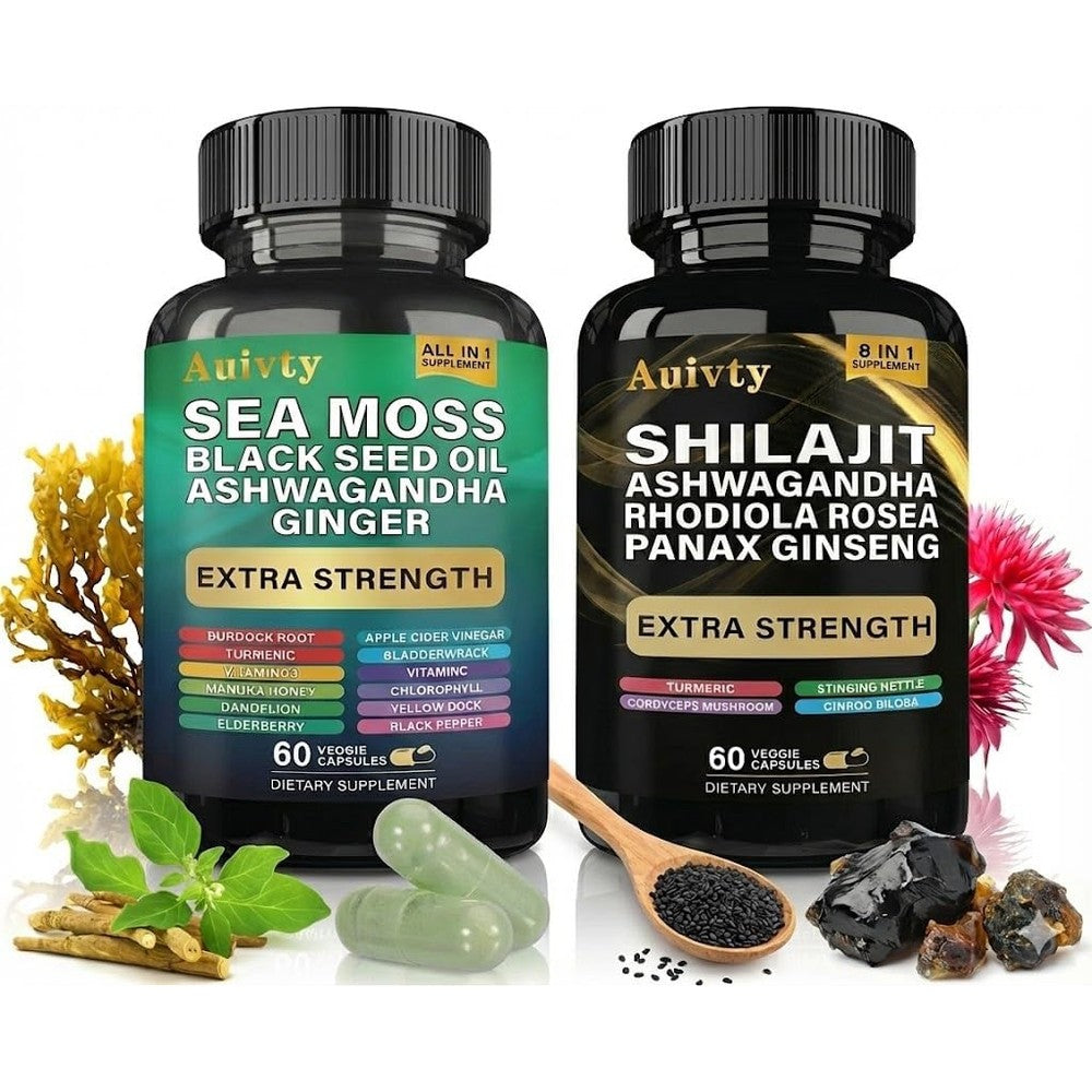 Auivty Sea Moss Shilajit Complex 120 Capsules front view bottle for natural energy