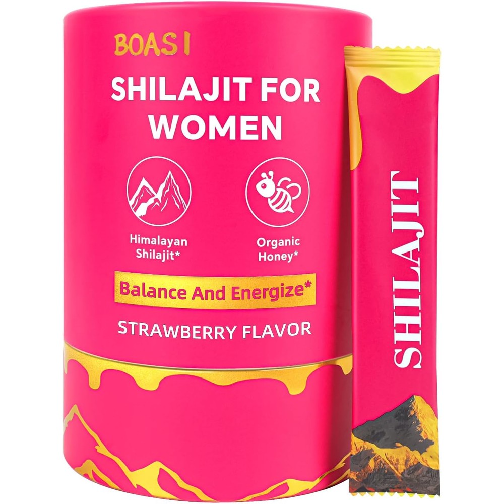 Dista-USA Boasi Strawberry Shilajit Honey Sticks front view container for women wellness.
