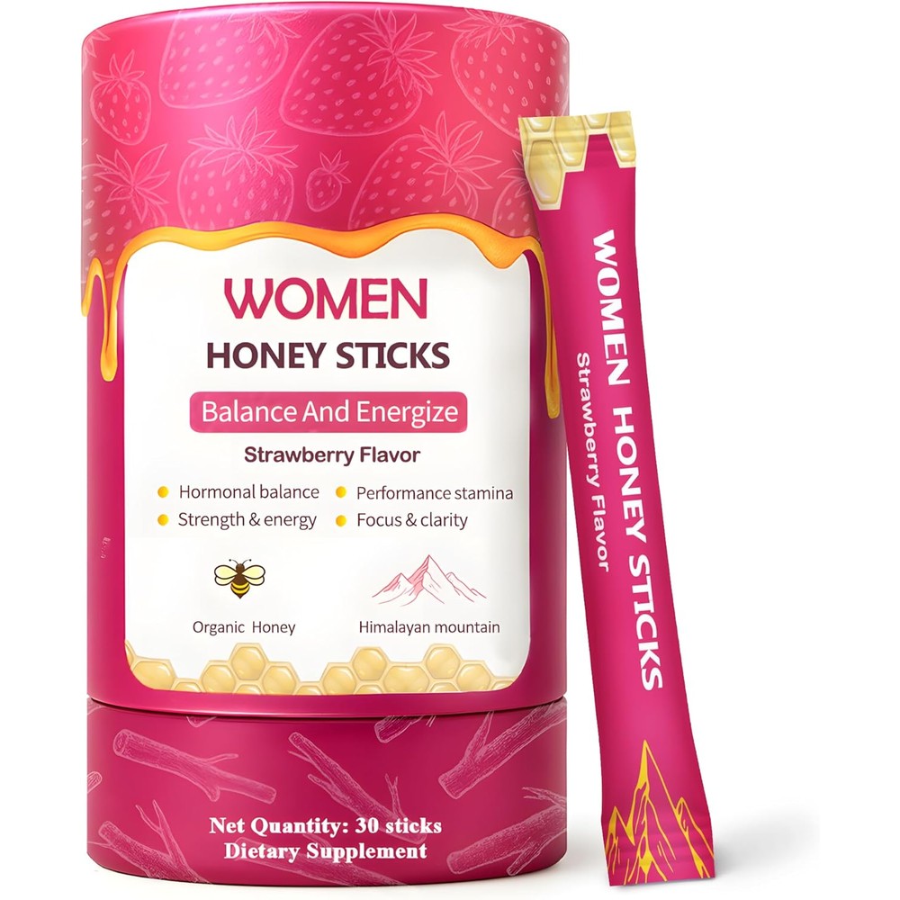 Boasi Kluniz Shilajit Honey Sticks for Women front view of the strawberry pink container.