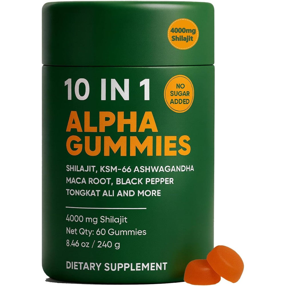 Hanachi 10 in 1 True Alpha Shilajit Gummies bottle front view for premium mens health support