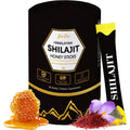 Yalei Himalayan Shilajit Honey Sticks front view of black cylindrical container.