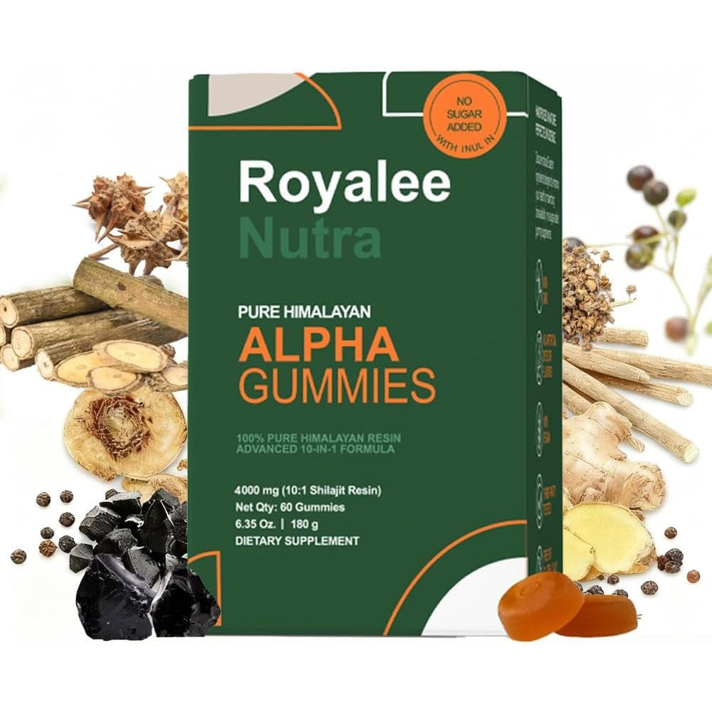 Root Labs Alpha Shilajit And Maca Gummies front view showing the 60 count dietary supplement packaging.