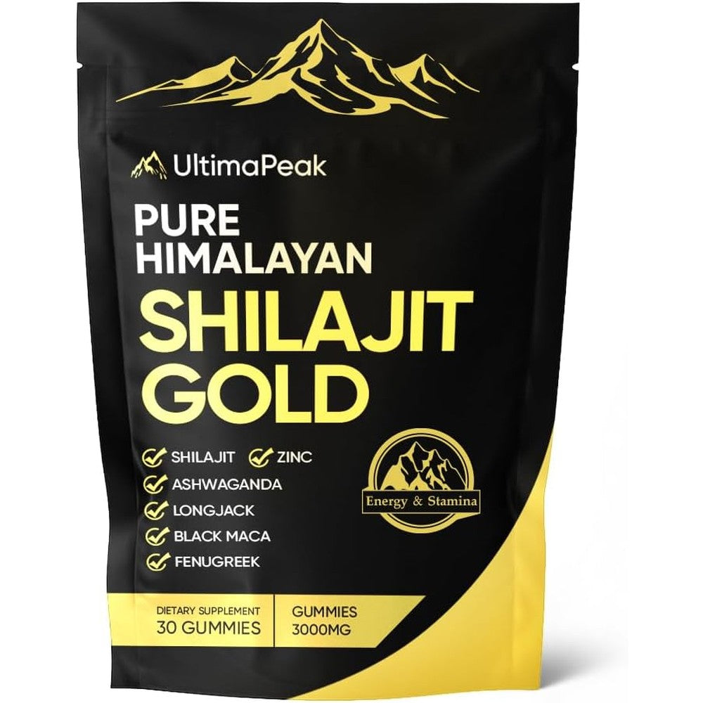 Luxe Essence Balmbare Revive Ultimapeak Shilajit Gummies front view packaging showing authentic USA import seal.