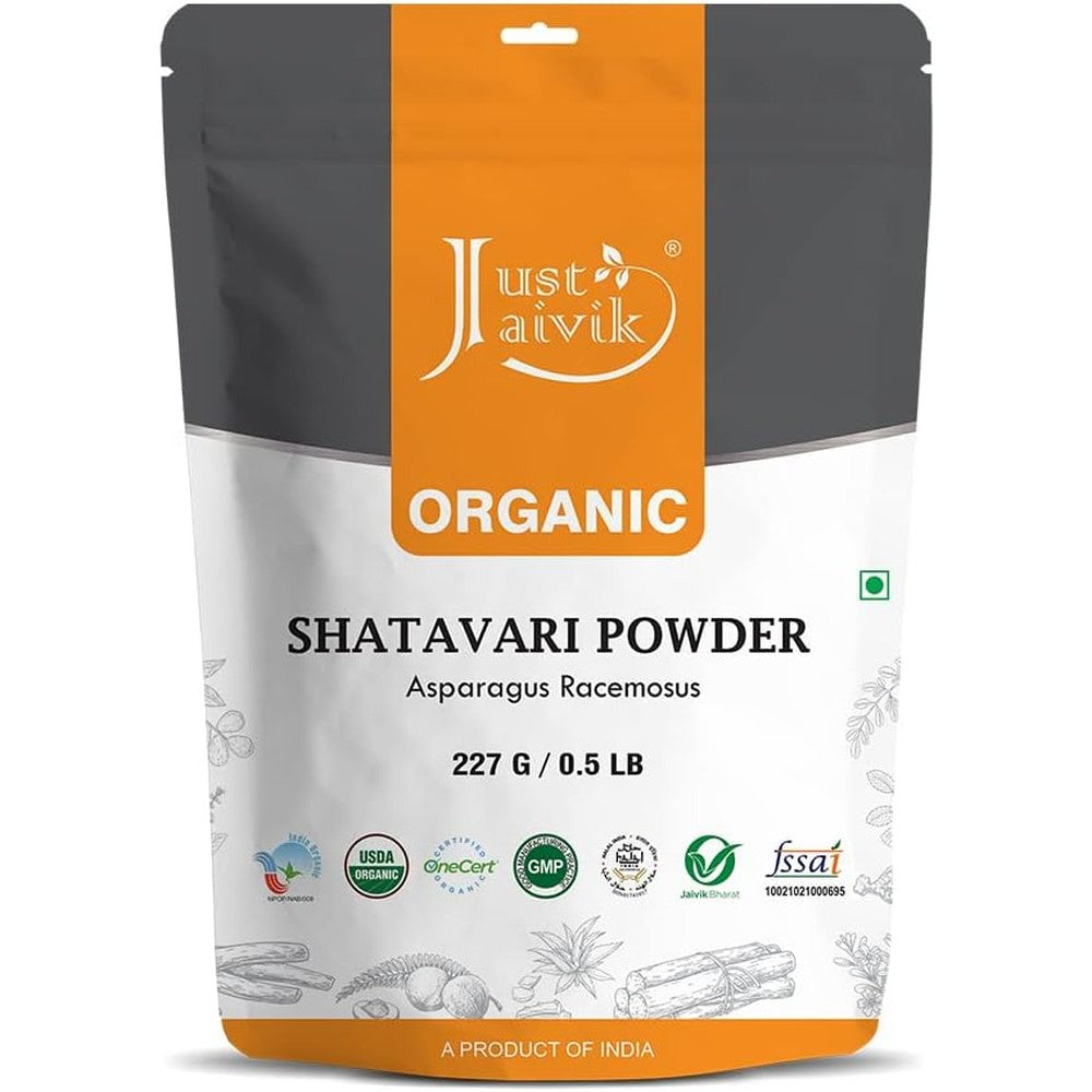 Just Jaivik Organic Shatavari Powder front view packaging
