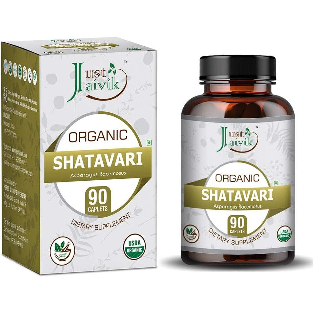 Just Jaivik Organic Shatavari Tablets 750mg 90 Count bottle front view