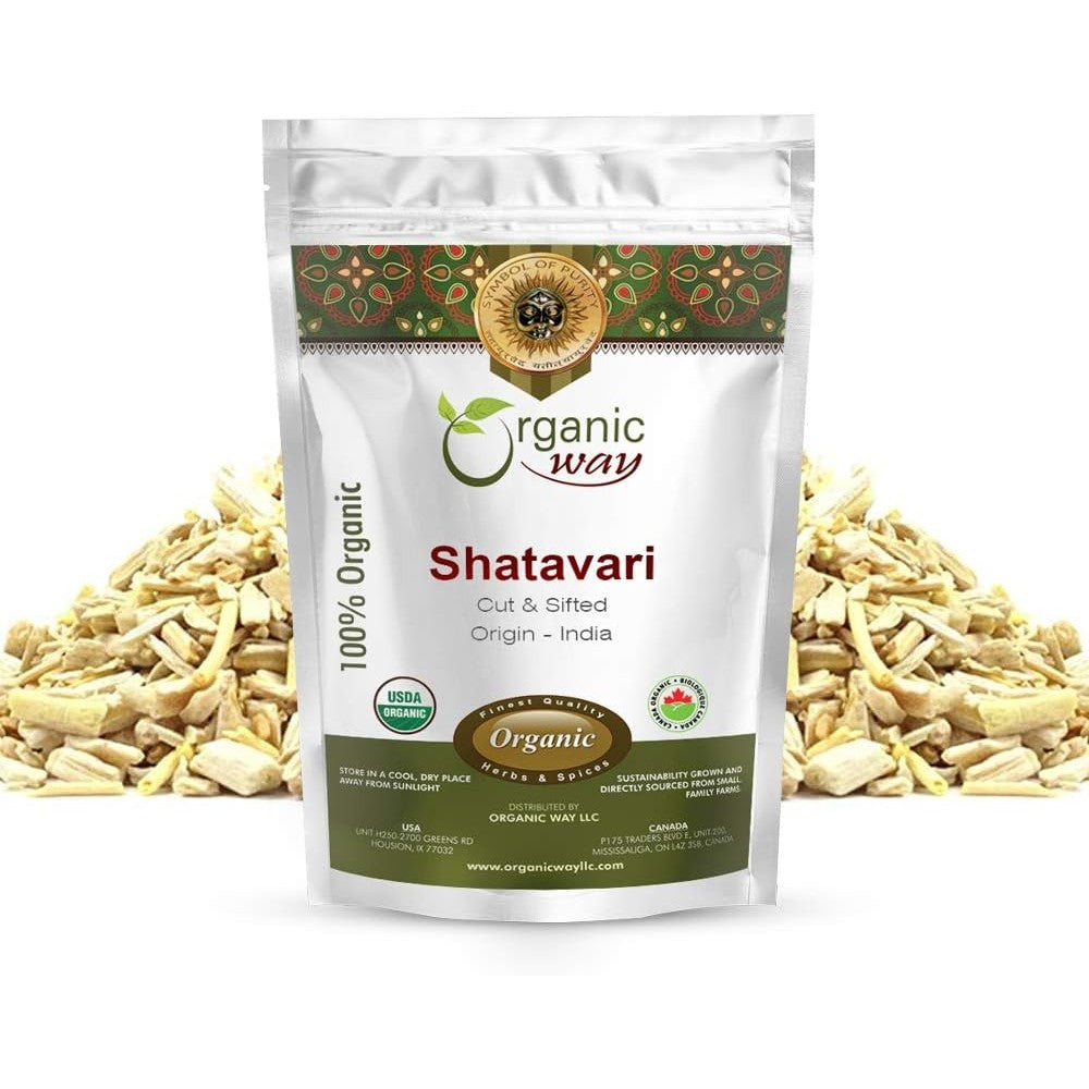 Organic Way Dried Shatavari Cut and Sifted front view