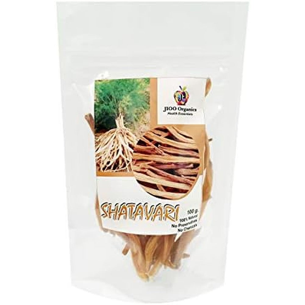 Jioo Organics Premium Shatavari Raw whole roots 100g front view herbal supplement