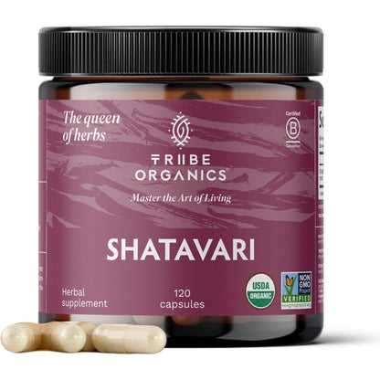 Tribe Organics Organic Shatavari 120 capsules bottle front view for women wellness