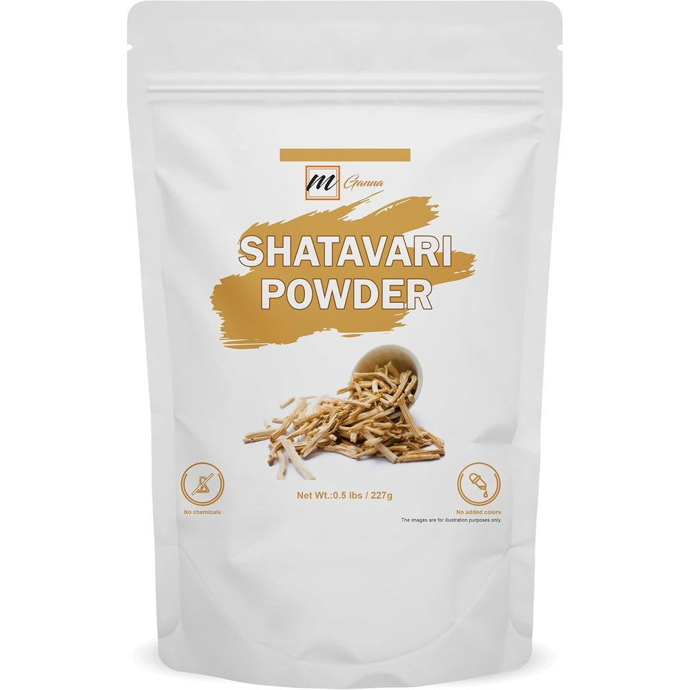 mGanna 100 Percent Natural Shatavari Powder front view package for organic wellness