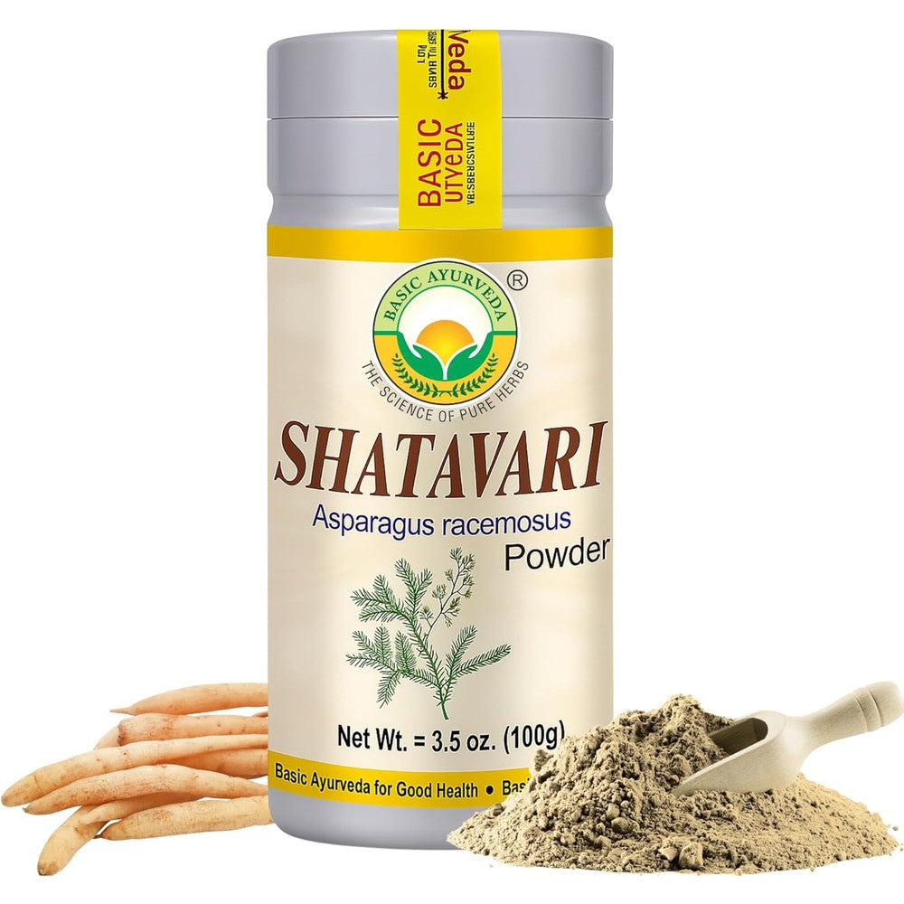 Basic Ayurveda Shatavari Herbal Mix Powder 100g container front view for women wellness